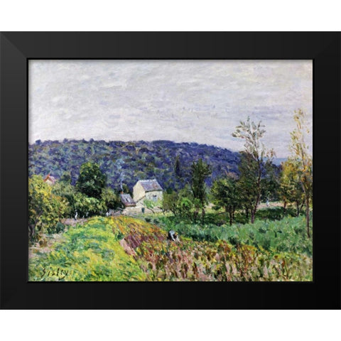 Hills Surrounding Paris Black Modern Wood Framed Art Print by Sisley, Alfred