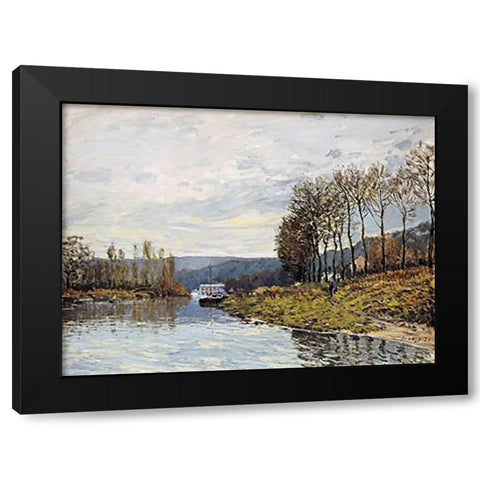 The Seine at Bougival Black Modern Wood Framed Art Print with Double Matting by Sisley, Alfred