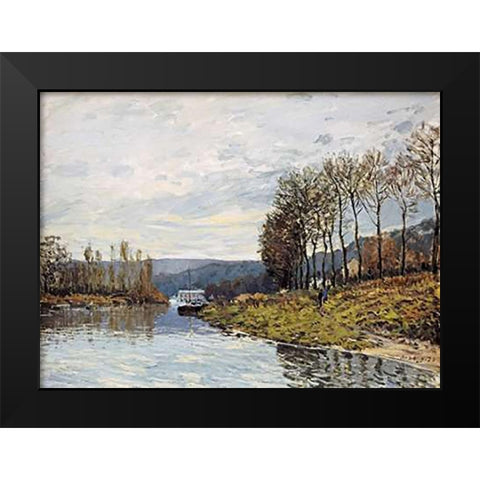 The Seine at Bougival Black Modern Wood Framed Art Print by Sisley, Alfred