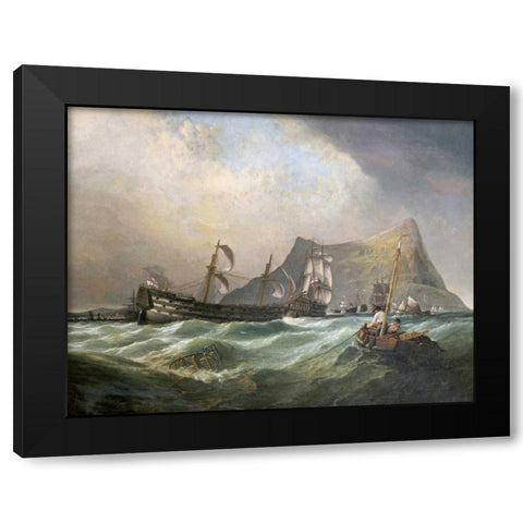 Neptune, Towing The Victory Into Gibraltar Harbour After The Battle of Trafalgar Black Modern Wood Framed Art Print by Stanfield, Clarkson