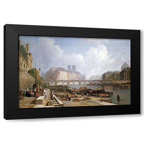 A View of Ile De La Cite, Paris Black Modern Wood Framed Art Print with Double Matting by Stanley, Colet Robert