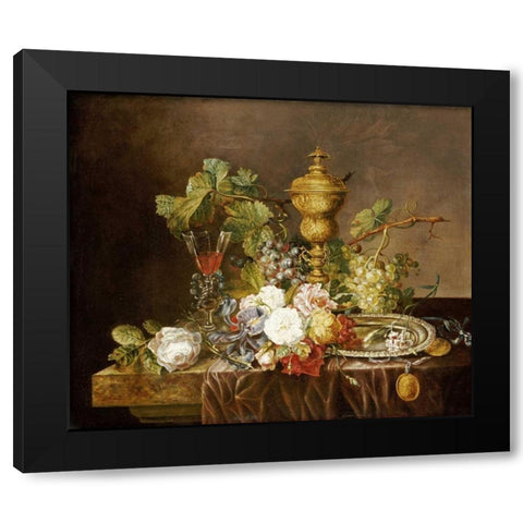 A Still Life With Roses Black Modern Wood Framed Art Print by Stannard, Emily