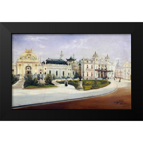 The Casino, Monte Carlo Black Modern Wood Framed Art Print by Stevens, Charles