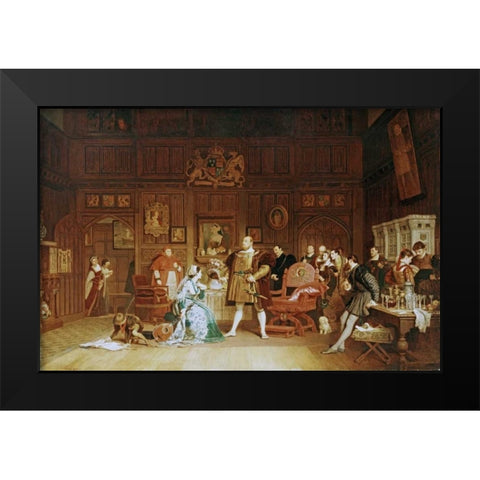 Henry VIII and Anne Boleyn Observed By Queen Katherine Black Modern Wood Framed Art Print by Stone, Marcus