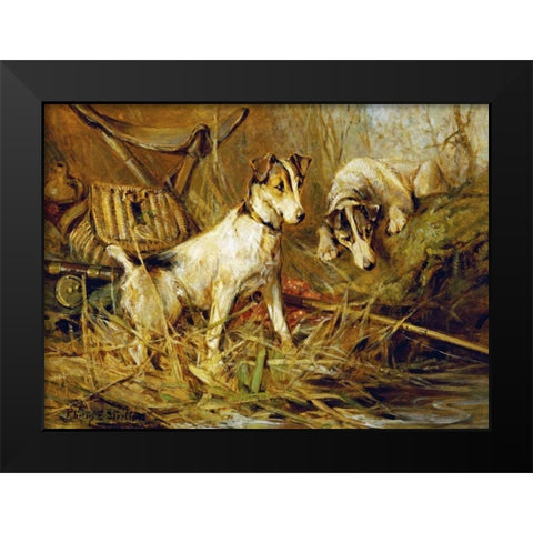 Two Smooth-Haired Fox Terriers Black Modern Wood Framed Art Print by Stretton, Philip Eustace