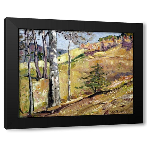 Spring Hillside Black Modern Wood Framed Art Print by Symons, George Gardiner