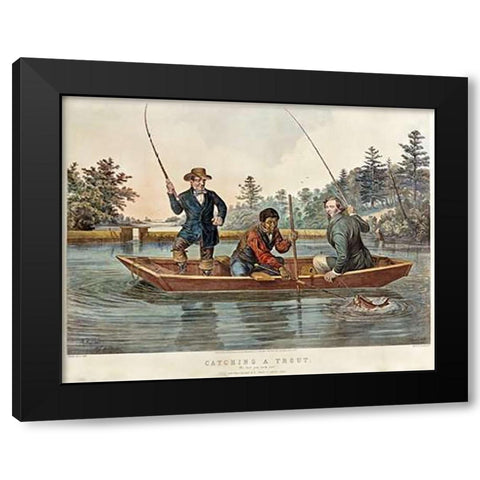Catching a Trout - We Hab You Now, Sar! Black Modern Wood Framed Art Print with Double Matting by Tait, Arthur Fitzwilliam
