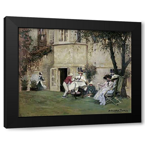 Tea In The Garden Black Modern Wood Framed Art Print with Double Matting by Tayler, Albert Chevallier