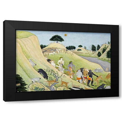 Illustration To The Ramayana Black Modern Wood Framed Art Print with Double Matting by Tehri-Garwhal