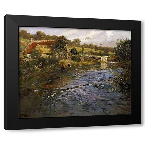 La Passerelle Black Modern Wood Framed Art Print with Double Matting by Thaulow, Fritz