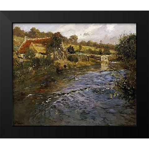 La Passerelle Black Modern Wood Framed Art Print by Thaulow, Fritz