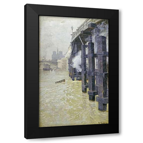 The Seine In December Black Modern Wood Framed Art Print with Double Matting by Thaulow, Fritz