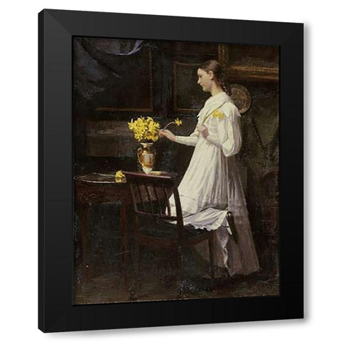 Arranging Daffodils Black Modern Wood Framed Art Print with Double Matting by Thomsen, Carl