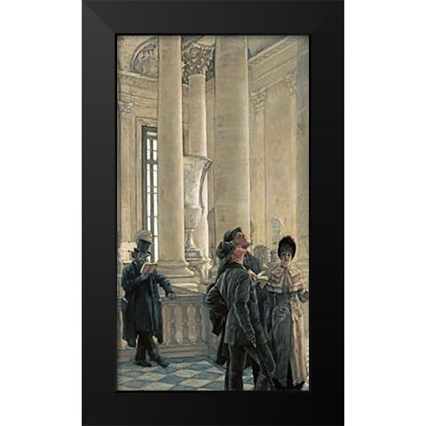 The North Stairs at The Louvre Black Modern Wood Framed Art Print by Tissot, James Jacques
