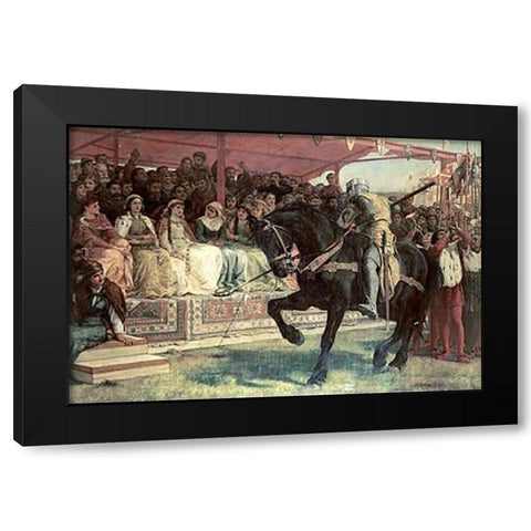 The Queen of The Tournament Black Modern Wood Framed Art Print by Topham, Frank William Warwick