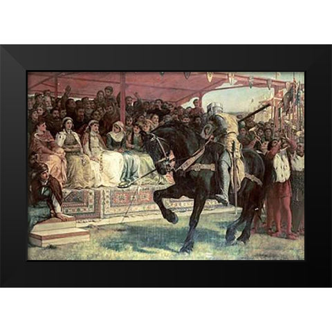 The Queen of The Tournament Black Modern Wood Framed Art Print by Topham, Frank William Warwick