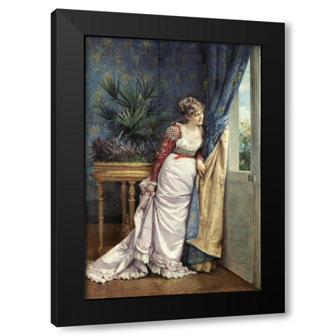 Awaiting The Visitor Black Modern Wood Framed Art Print by Toulmouche, Auguste