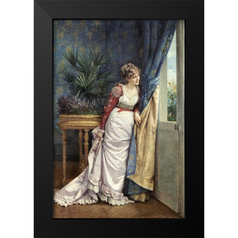 Awaiting The Visitor Black Modern Wood Framed Art Print by Toulmouche, Auguste