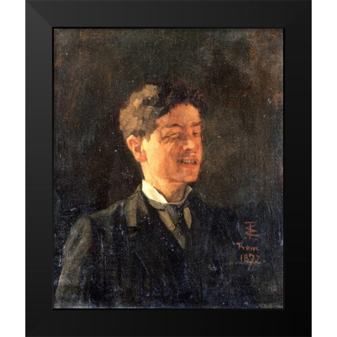 Self Portrait With Winking Eye Black Modern Wood Framed Art Print by Trubner, Wilhelm