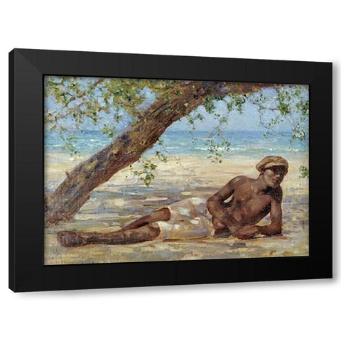 Samuel Under a Tree, Jamaica Black Modern Wood Framed Art Print with Double Matting by Tuke, Henry Scott