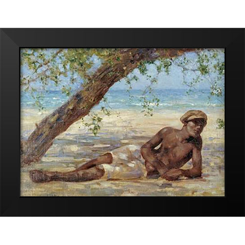 Samuel Under a Tree, Jamaica Black Modern Wood Framed Art Print by Tuke, Henry Scott