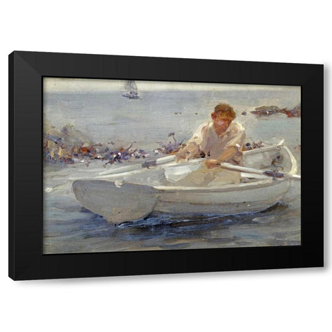 Man In a Rowing Boat Black Modern Wood Framed Art Print by Tuke, Henry Scott