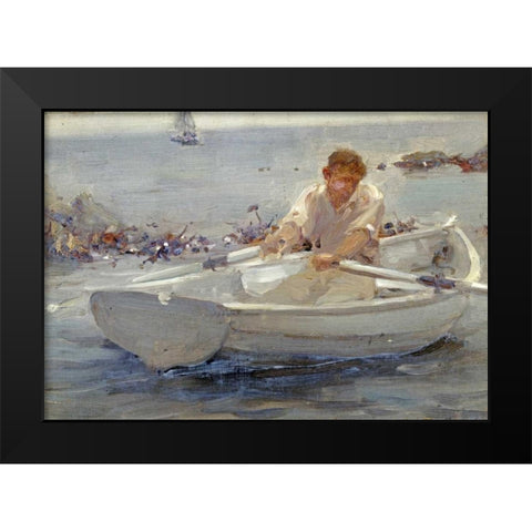 Man In a Rowing Boat Black Modern Wood Framed Art Print by Tuke, Henry Scott