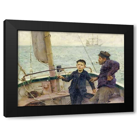 The Steering Lesson Black Modern Wood Framed Art Print with Double Matting by Tuke, Henry Scott