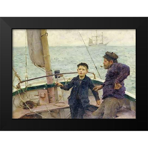 The Steering Lesson Black Modern Wood Framed Art Print by Tuke, Henry Scott