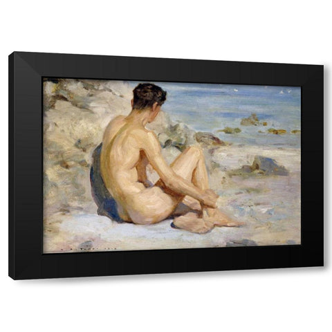 Boy On a Beach Black Modern Wood Framed Art Print with Double Matting by Tuke, Henry Scott