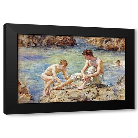 The Bathers Black Modern Wood Framed Art Print with Double Matting by Tuke, Henry Scott