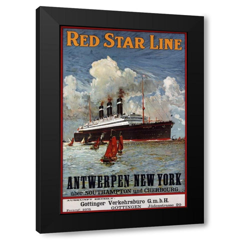Red Star Line, Antwerpen-New York Black Modern Wood Framed Art Print with Double Matting by Unknown