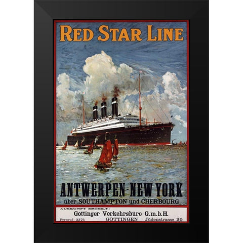 Red Star Line, Antwerpen-New York Black Modern Wood Framed Art Print by Unknown