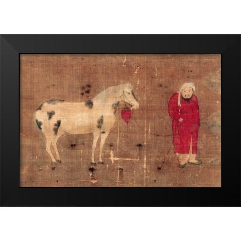 Horse and Foreign Groom Black Modern Wood Framed Art Print by Unknown