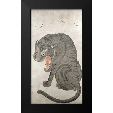 Tiger and Bats Black Modern Wood Framed Art Print by Unknown