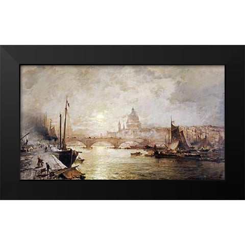 The Pool of London Black Modern Wood Framed Art Print by Unterberger, Franz Richard