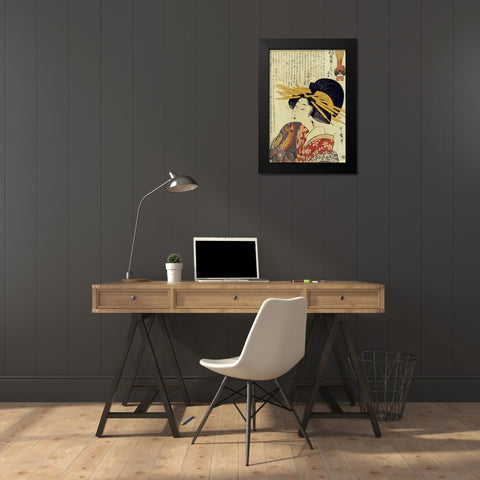 A Courtesan Raising Her Sleeve Black Modern Wood Framed Art Print by Utamaro, Kitagawa