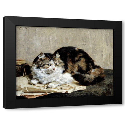 A Tabby Cat Black Modern Wood Framed Art Print with Double Matting by Van Den Eycken, Charles
