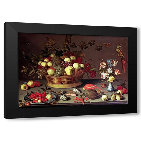 A Basket of Grapes and Other Fruit Black Modern Wood Framed Art Print with Double Matting by Van Der Ast, Balthasar