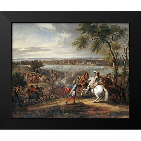 King Louis XIV of France Crossing The Rhine Black Modern Wood Framed Art Print by Van Der Meullen, Adam Frans