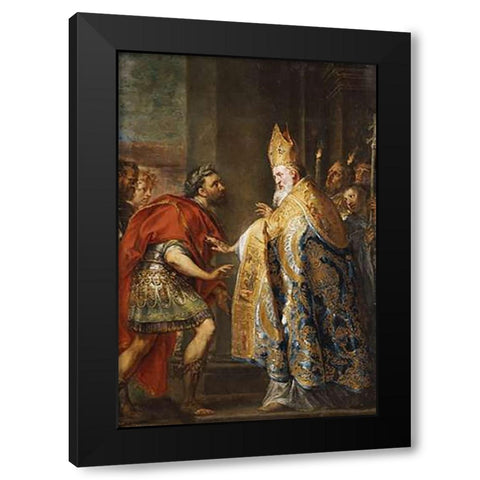 The Emporer Theodosius Before Saint Ambrose Black Modern Wood Framed Art Print with Double Matting by Van Diepenbeck, Abraham