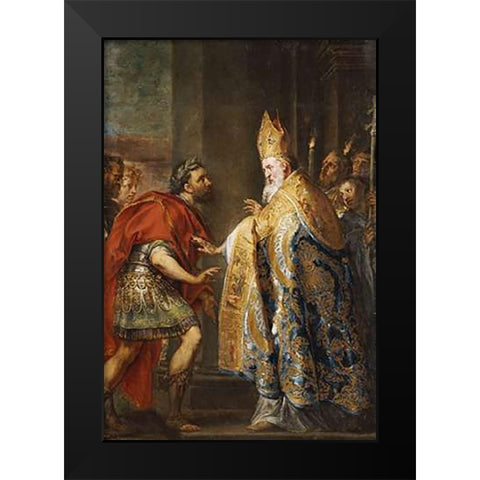 The Emporer Theodosius Before Saint Ambrose Black Modern Wood Framed Art Print by Van Diepenbeck, Abraham