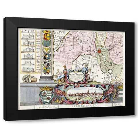 Large Wall Map of Groningen. W. and F Black Modern Wood Framed Art Print with Double Matting by Helpen, Coenders Van