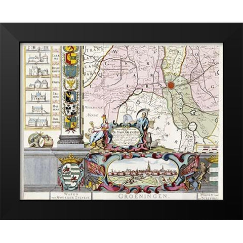 Large Wall Map of Groningen. W. and F Black Modern Wood Framed Art Print by Helpen, Coenders Van