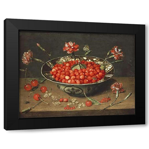 Strawberries In a Bowl Black Modern Wood Framed Art Print by Van Hulsdonck, Jacob
