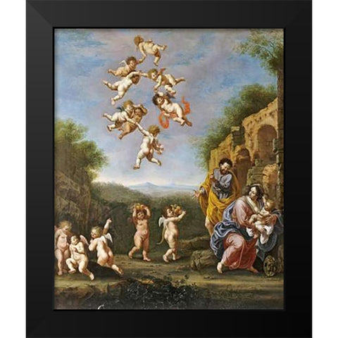 The Rest On The Flight Into Egypt Black Modern Wood Framed Art Print by Nieulandt, Adriaen Van