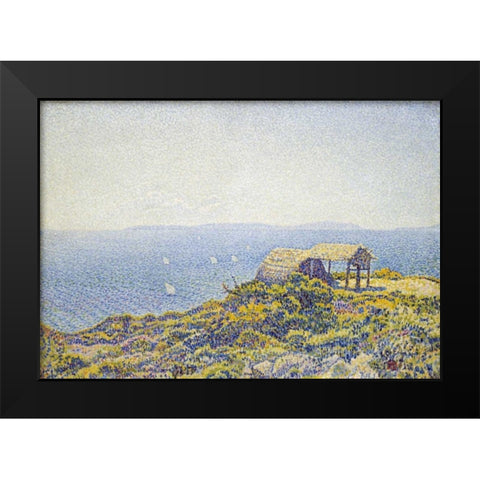 LIle Du Levant, Vu Du Cap Benat Black Modern Wood Framed Art Print by Van Rysselberghe, Theo