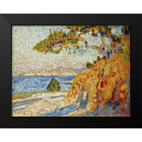 Countryside at Noon Black Modern Wood Framed Art Print by Van Rysselberghe, Theo