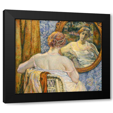 Woman In a Mirror Black Modern Wood Framed Art Print by Van Rysselberghe, Theo