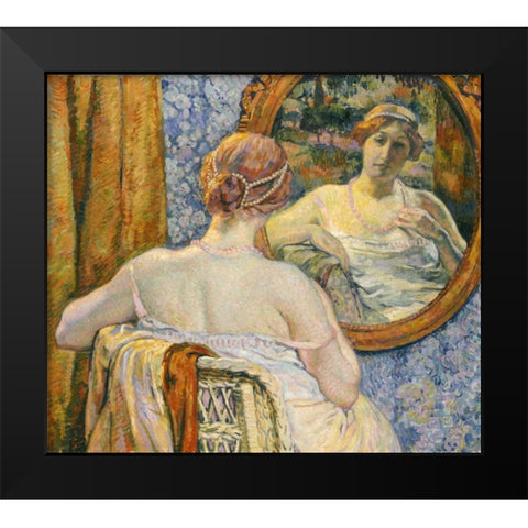 Woman In a Mirror Black Modern Wood Framed Art Print by Van Rysselberghe, Theo